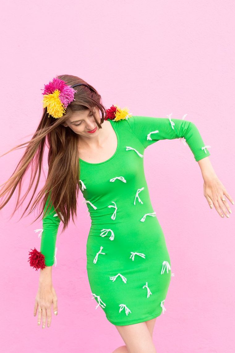 costume femme Halloween de cactus vert