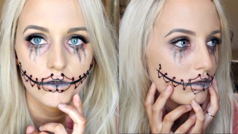 maquillage Halloween visage avec bouche cousue