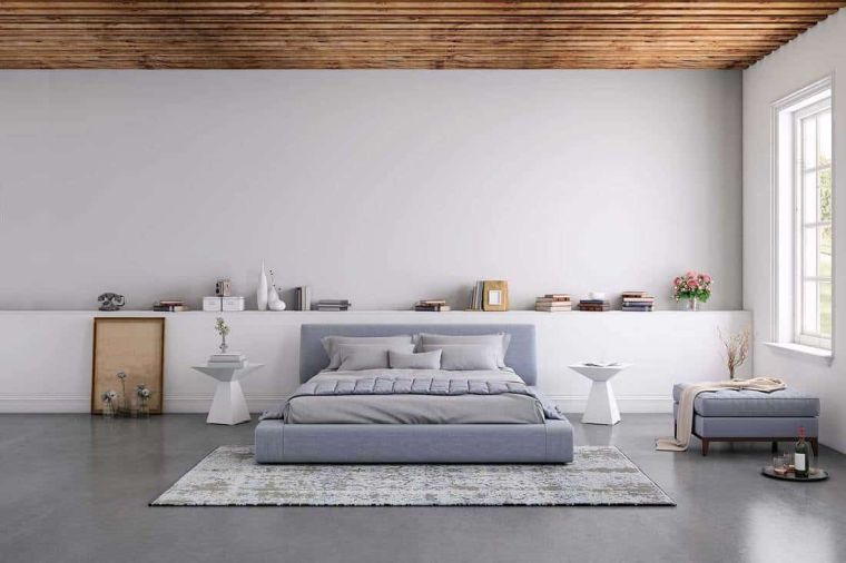 chambre à coucher moderne avec sol gris 