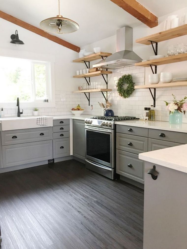 déco de cuisine avec sol gris