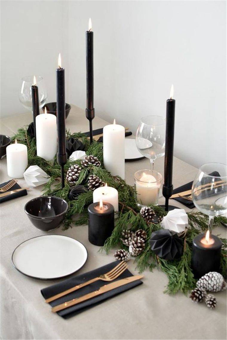 décoration de Noël table noir et blanc 
