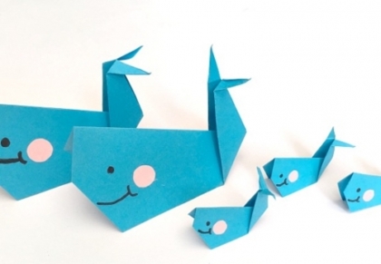 famille de baleine en papier