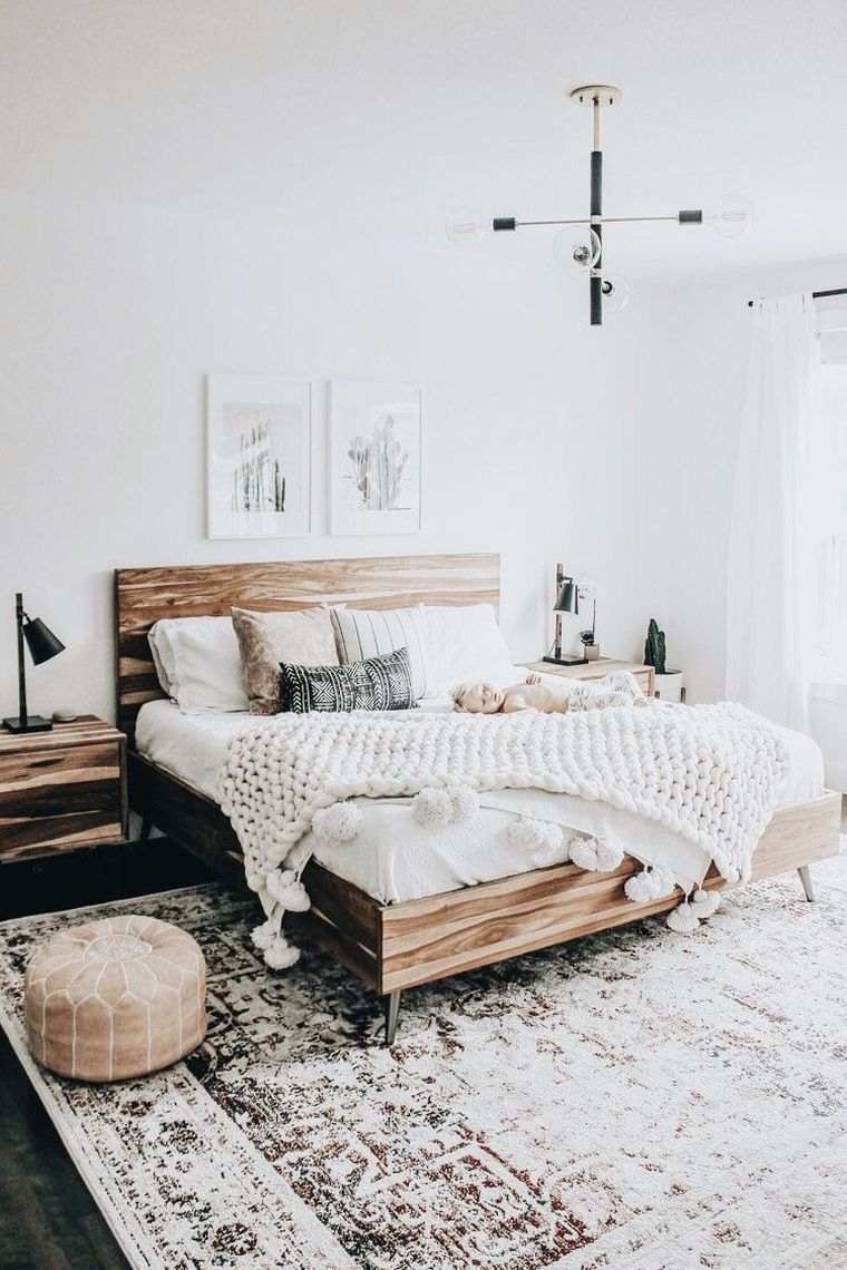 lit en bois dans une chambre design