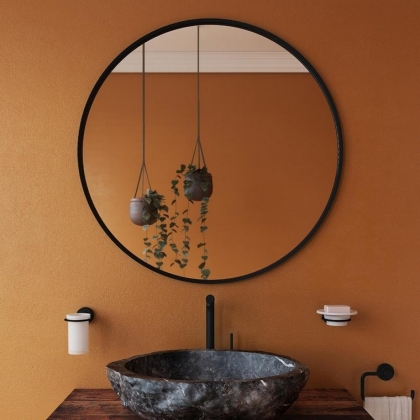 salle bain couleur moutarde miroir