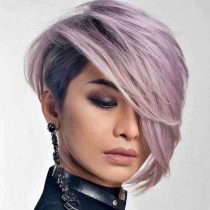 asymétrique coupe courte femme violette