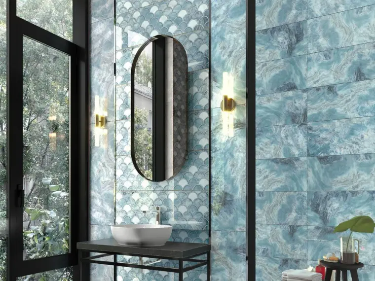 carrelage design bleu deco salle de bain
