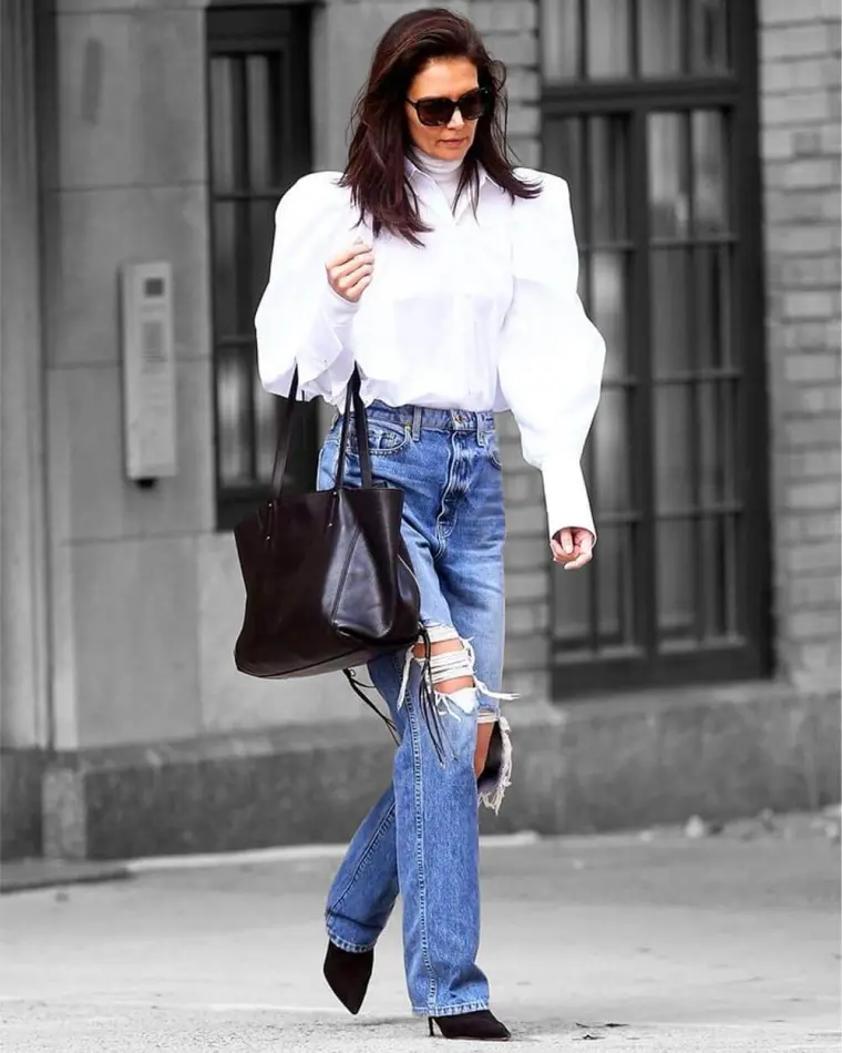 jeans large moderne avec taille basse avec chemisier tendance