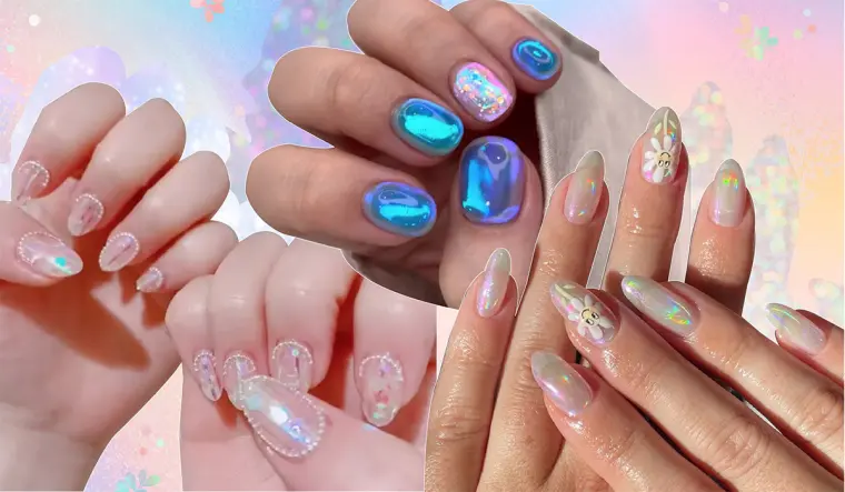 tendances beauté 2022 : aurora nail art moderne pour décoration ongles 