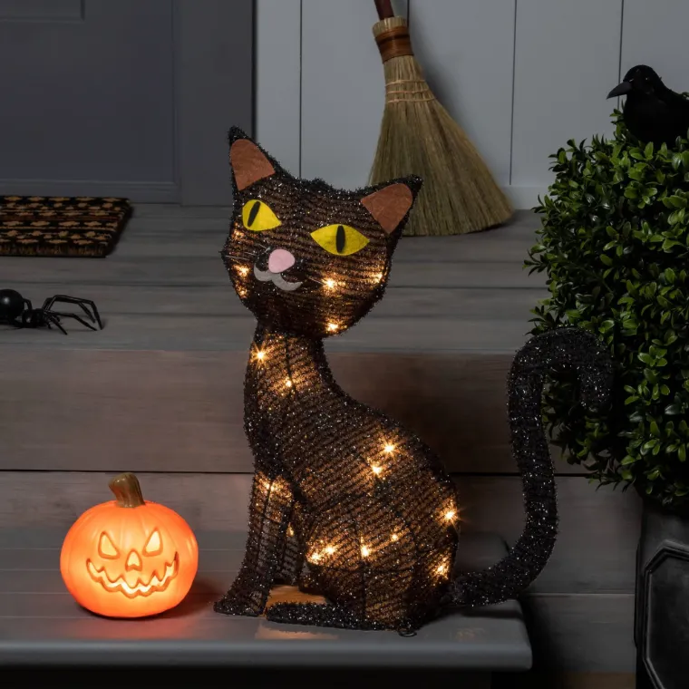 deco Halloween maison chat illuminé