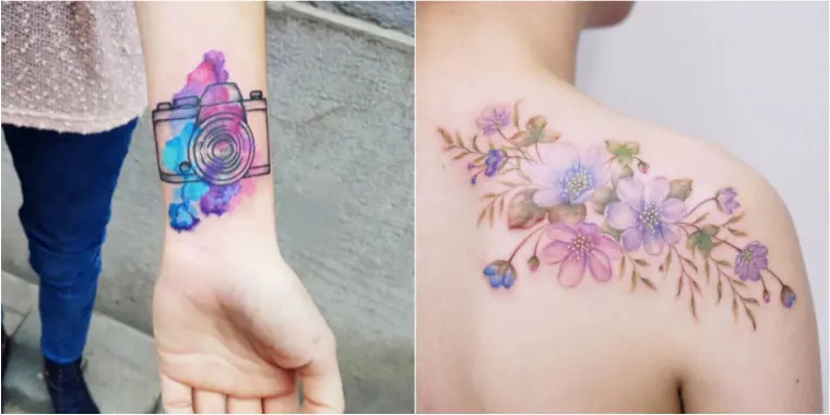 tatouage aquarelle fleur moderne