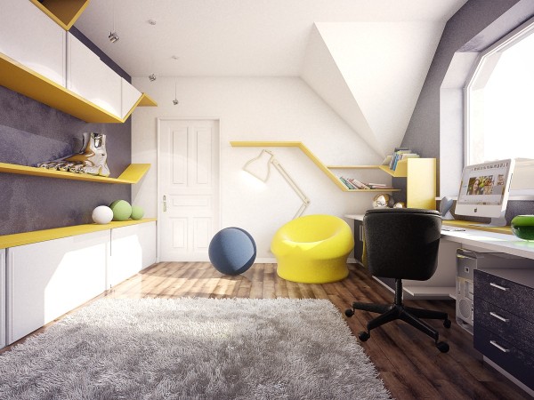 FH Studio--chambre-ado-idées-originales-étagères-couleur-jaune