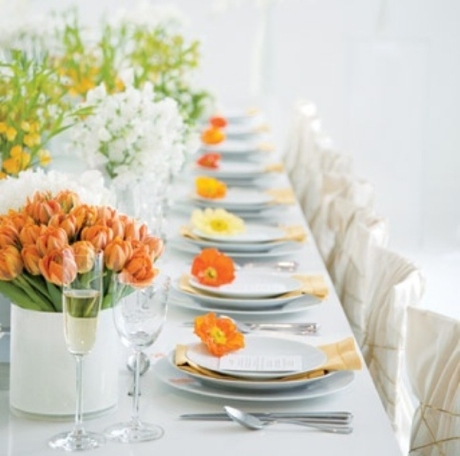 Fleurs oranges table mariage de printemps