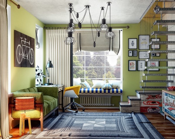 Olga-Podgornaja chambre ado idées-originales-mur-verts-canapé-tout-confort