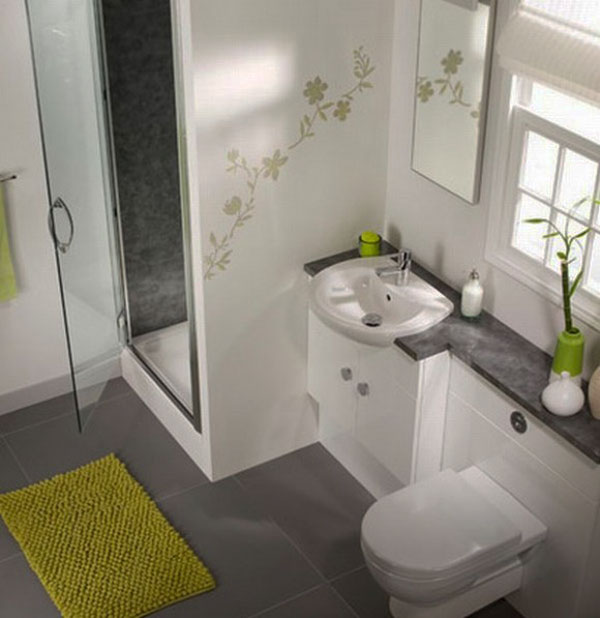 Petite salle de bain design contemporain blanc et vert