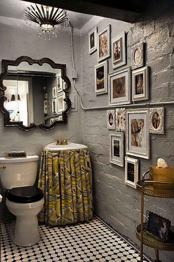 Petite salle de bain design vintage lavabo piédestal