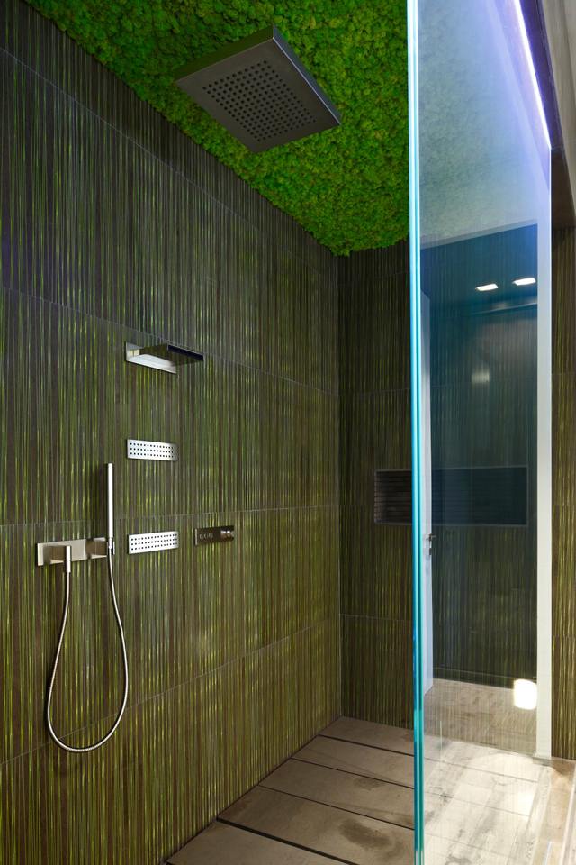 Salle de bains papier paint vert