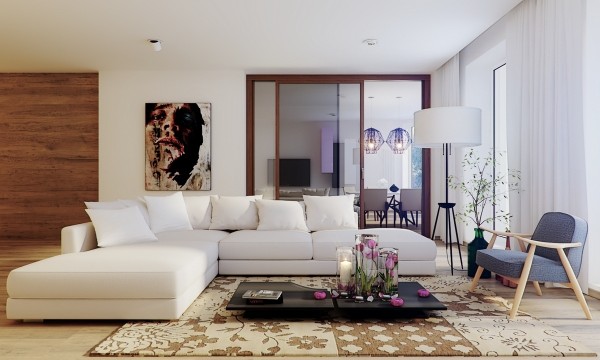 Salon contemporain meubles tapissés