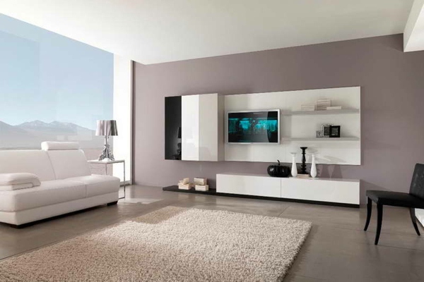 Salon moderne dans un appartement avec vue