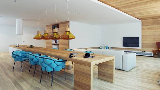 appartement f2 moderne bois cuisine blanc chaise