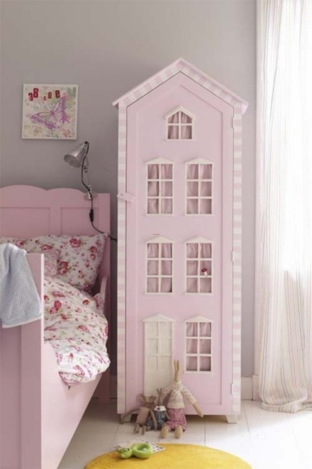 armoire enfant rose pâle maisonnette fille