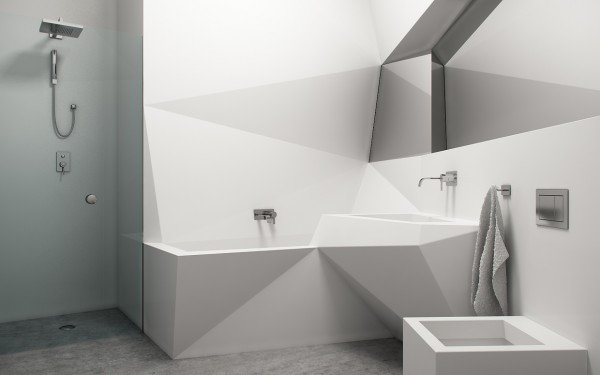baignoire angulaire futuriste design appartement