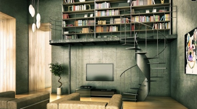 meuble bibliothèque salon style industriel