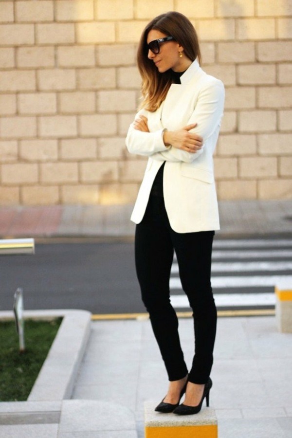 blazer blanc femme pantalon noir