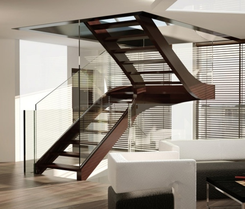 bois escalier rampe verre design