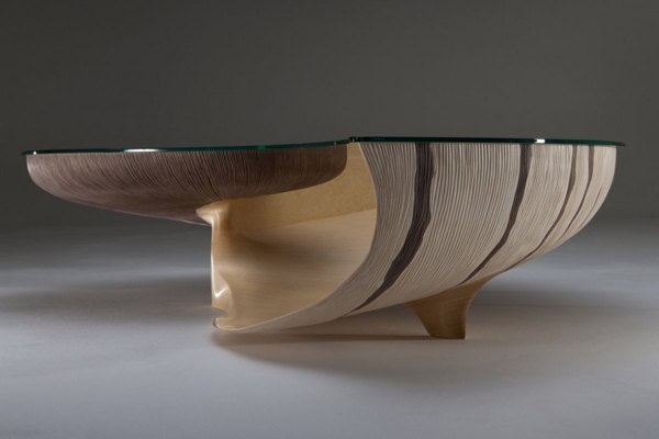 bois taillé table verre design extraordinaire