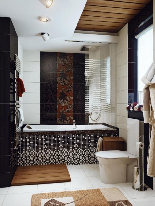 carrelage-salle-bains-mosaïque-murale-baignoire-revêtement-noir-blanc