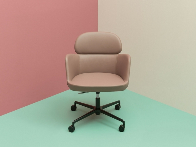 Chaise de bureau complémentaire visiteur à un style rétro  minimaliste beige