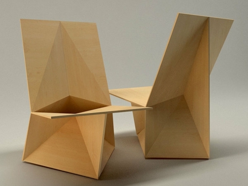 chaise design bois geometrie facette anguleux