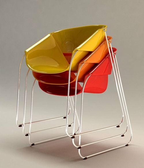 chaise design cadre metal couche pli reflechissant jaune rouge orange