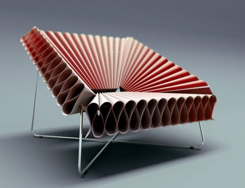 chaise design plisse cadre metal fauteuil rouge elisabethain