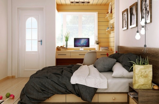 chambre à coucher moderne bois fenetre