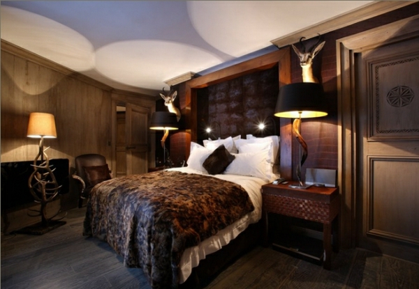 chambre à-coucher rustique lampes design bois