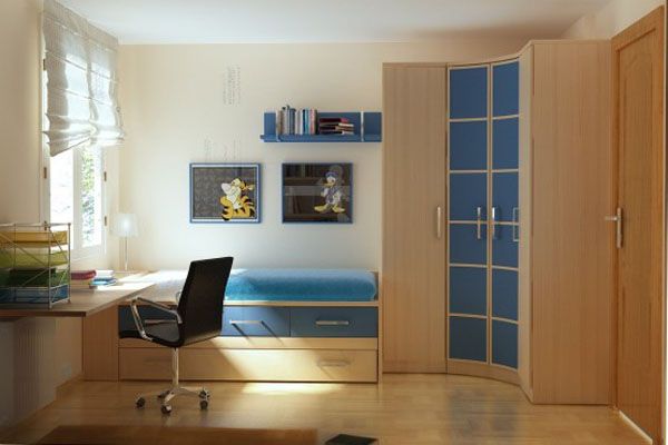 chambre claire meubles bois accents bleu