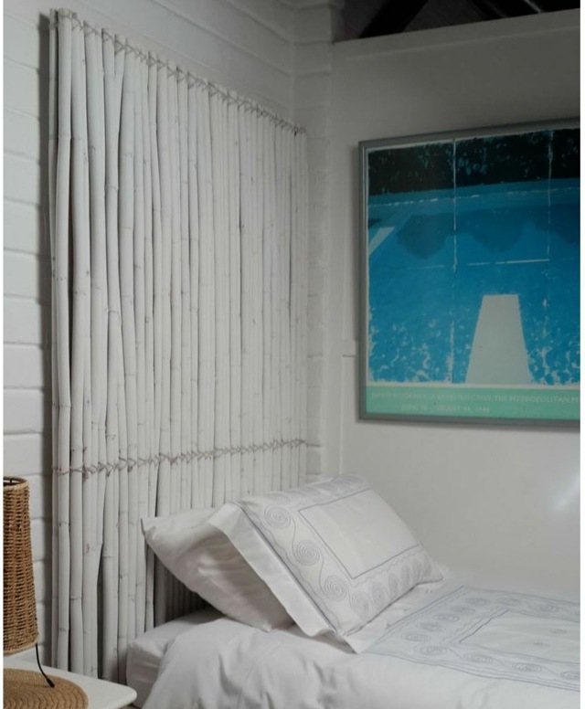 chambre coucher blanc tete bambous lit bleu calme