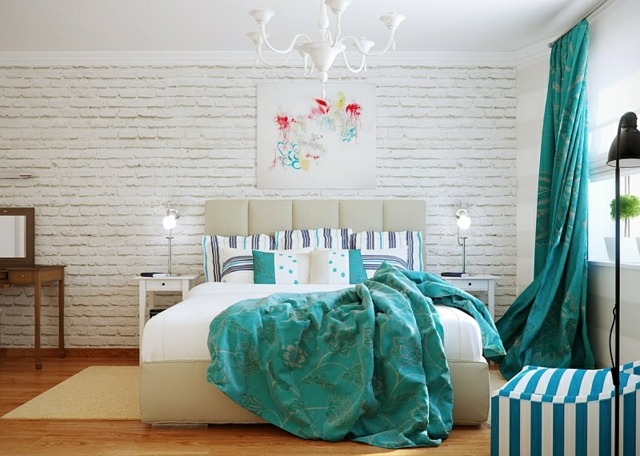 chambre coucher moderne jete lit turquoise