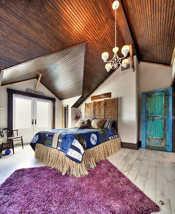 chambre coucher moderne plafond bois