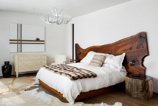 chambre coucher rustique dos lit bois irregulier