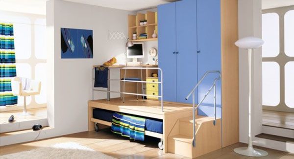 chambre elegante ergonomique teintes bleues