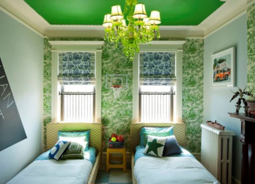 chambre enfant vert plafond
