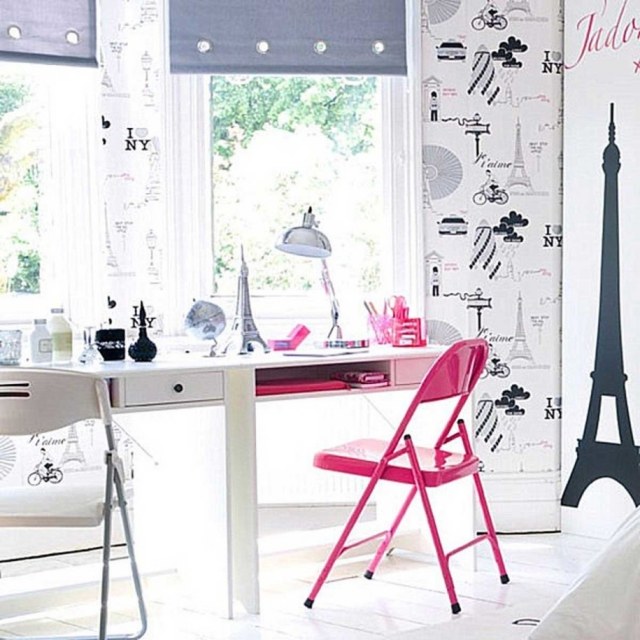 chambre-fille-ado-moderne-Tour-Eiffel-chaise-rose