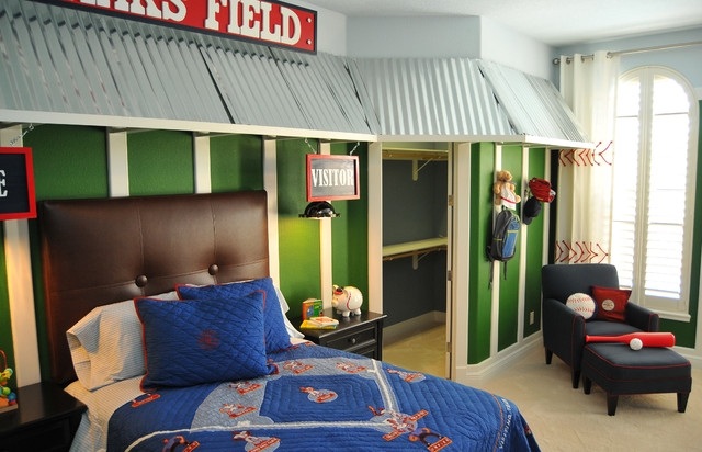 chambre-garçon-idée-de-décoration-originale-couverture-bleu-tete-lit-marron