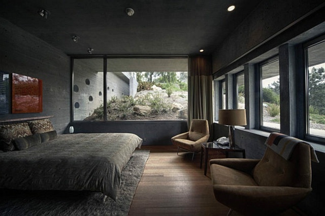chambres coucher architecture paysage sombre gris anthracite fenetre kalach fauteuil parquet
