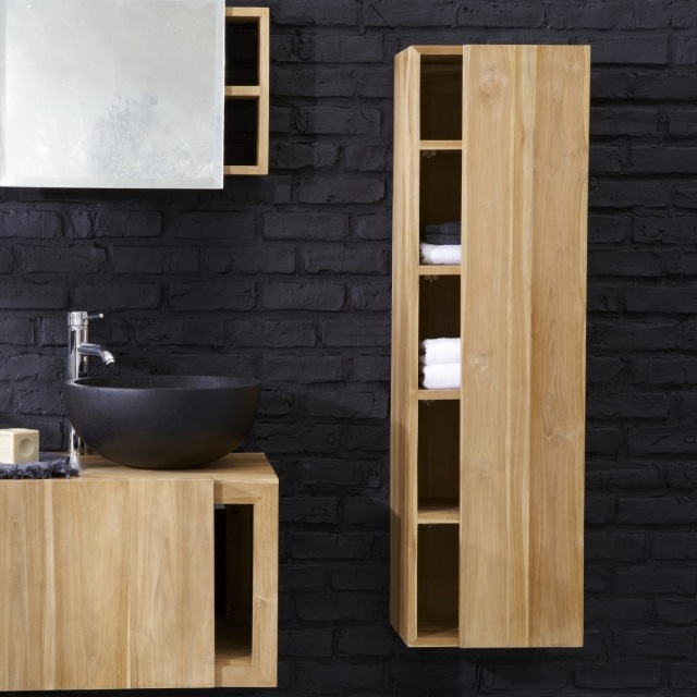 colonne-salle-bains-briques-noires-bois-design-épuré-vasque-noir