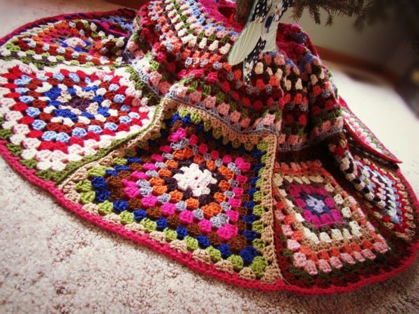 couverture tricot déco de noël multicolore