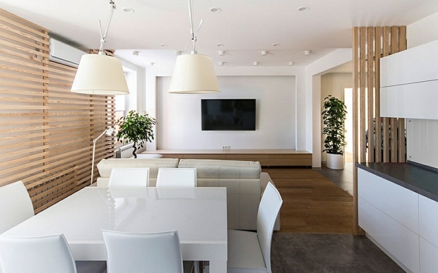 cuisine open space décor minimaliste suspensions design