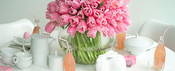 décoraiton de pâques fleurs roses